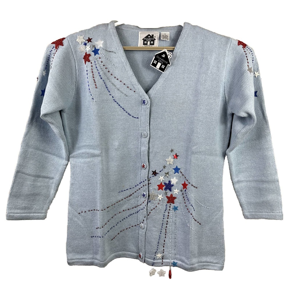 Vintage Storybook Knits Women’s Blue Cardigan Sweater Size Medium